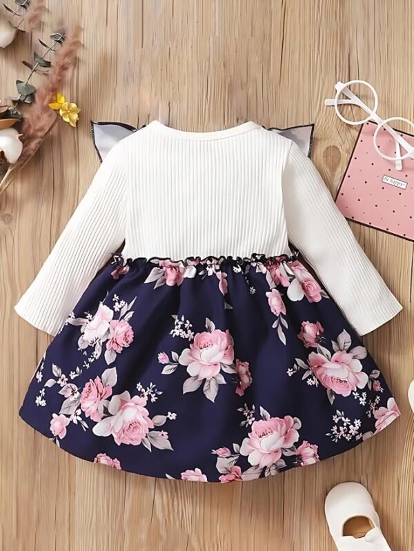 Buy & Try by Dharmikaay Girl's Lycra Floral Printed Frock Dress for Girls Short Frock Baby Princess Western Dresses| Stylish Fancy Kids Clothing for New Year, Fashion. - Image 2