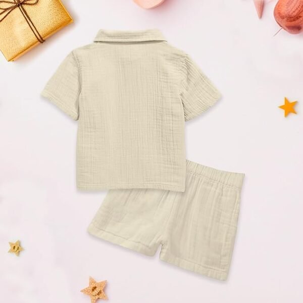 Kidbea® 100% Linen Shirt & Pant Co-ord Set for Kids | Elegant & Comfortable Summer Wear | Stylish Short-Sleeve Shirt with Bow & Comfy Shorts - Image 3