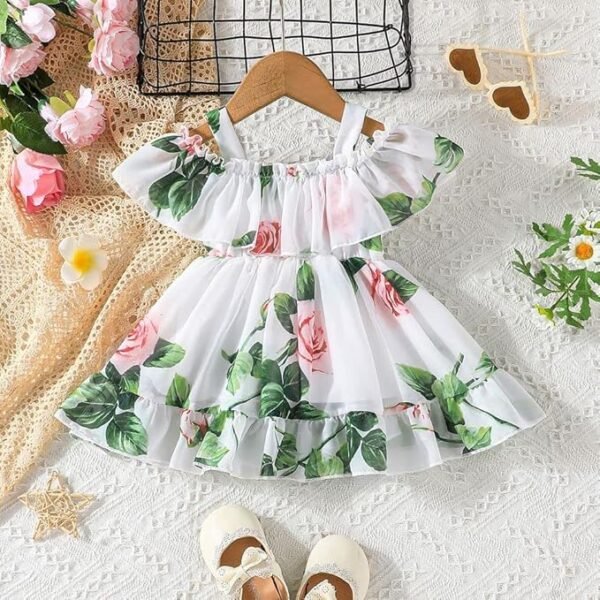 Buy & Try by Dharmikaay Girl's Lycra Floral Printed Frock Dress for Girls Short Frock Baby Princess Western Dresses| Stylish Fancy Kids Clothing for New Year, Fashion. - Image 4
