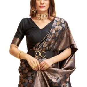 SWORNOF Womens Kanjivaram Silk Saree with Zari Woven Saree With Blouse Piece
