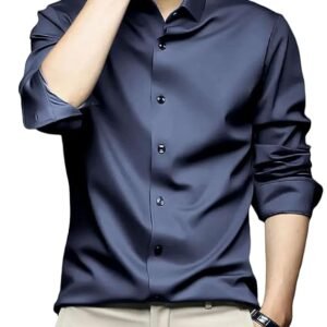 IndoPrimo Men's Stylish Solid Satin Casual Shirt for Men Full Sleeve