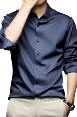 IndoPrimo Men's Stylish Solid Satin Casual Shirt for Men Full Sleeve