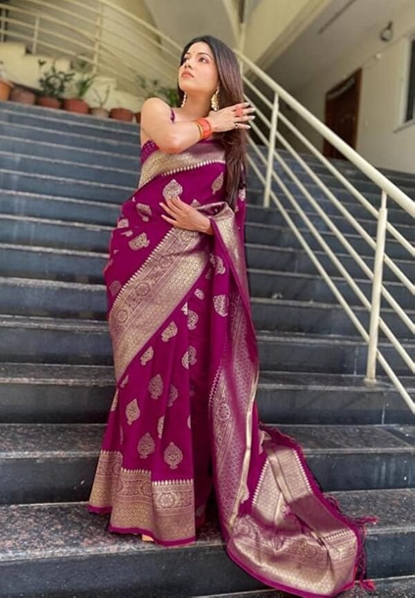 C J Enterprise Women's Kanjivaram Art Silk Saree Soft Banarasi Style Sari With Blouse Piece For Wedding (Pari122-51) - Image 3