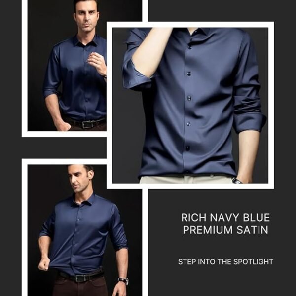IndoPrimo Men's Stylish Solid Satin Casual Shirt for Men Full Sleeve - Image 6
