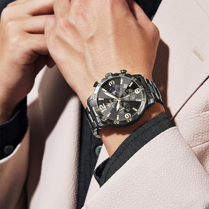 OLEVS Mens Watch Original Chronograph 44mm Big Dial Easy Read Analog Quartz Watch for Man Stainless Steel Waterproof Business Dress Watches - Image 3