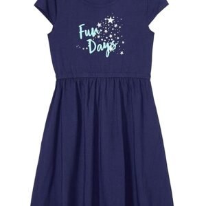 Amazon Brand - Jam & Honey Casual Girls 100% Cotton Printed Knee Length One Piece Dress | Age 2-12 Years