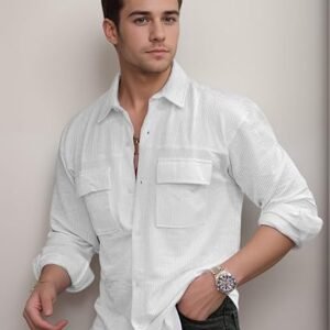 IndoPrimo Men's Regular Fit Fancy Double Pocket Casual Shirt for Men Full Sleeves - Cargo