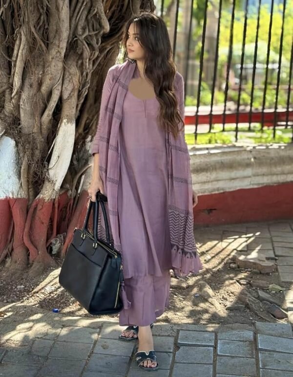 Brand: ANNI DESIGNER ANNI DESIGNER Women's Rayon Blend Solid Straight Kurta with Pant & Dupatta - Image 2
