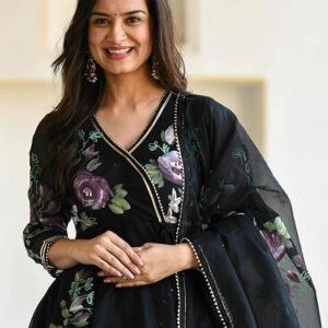 Sugathari Women's Georgette Anarkali Floral Printed Kurta with Pant & Dupatta (Dress 113)