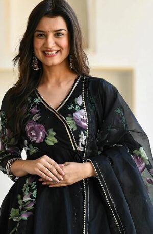 Sugathari Women's Georgette Anarkali Floral Printed Kurta with Pant & Dupatta (Dress 113)