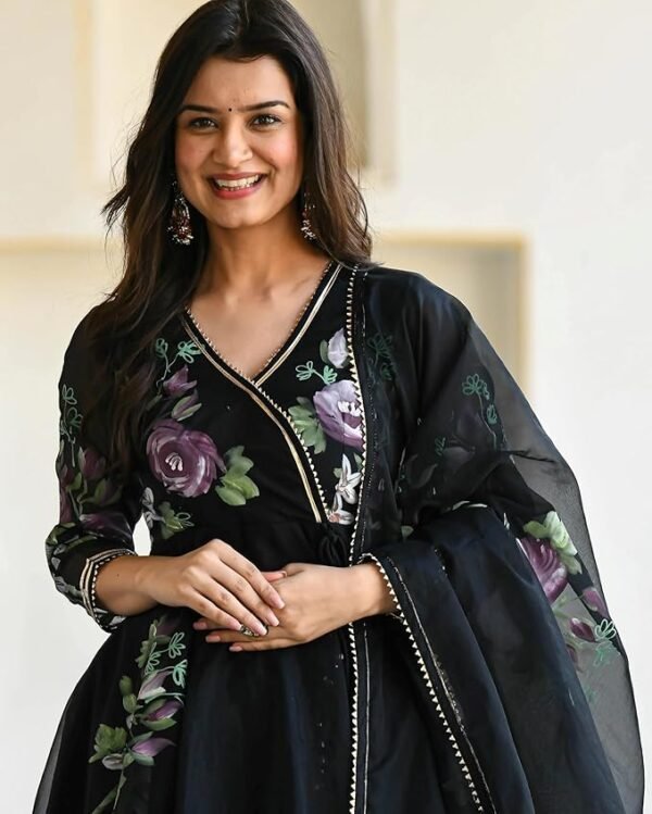 Sugathari Women's Georgette Anarkali Floral Printed Kurta with Pant & Dupatta (Dress 113)