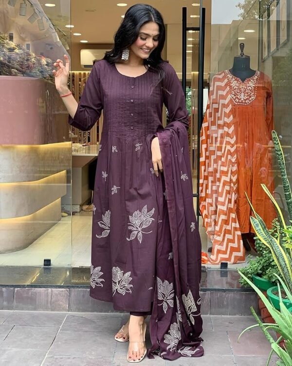 GoSriKi Women's Rayon Viscose Anarkali Printed Kurta with Pant & DupattaAbout this item Kurta and Bottom Fabric: Rayon Blend || Kurta Set Color :- Wine Style: Anarkali || Length: Calf Length || Sleeves: 3/4 Sleeves || Size Chart- Kurta-S-36 in, M-38 in , L-40 in , XL-42 in , XXL-44 in,Pant :- S-28 in, M-30 in , L-32 in, XL- 34 in , XXL- 36 in,For More Please refer to the size Chart below. This set includes: 1 Kurta and 1 Pant with Dupatta || Work :- Printed || Neck Style:- Round-Neck Colour Declaration : There might be slight variation in the actual color of the product due to different screen resolutions. Ocassion: Traditional wear, Casual Wear, party wear, evening wear,Please Click On Brand Name "GoSriKi" For More Products. Additional Information ManufacturerGoSriKi, Laxminarayan Industrial Estate, Udhna-394210.Surat PackerLaxminarayan Industrial Estate, Udhna-394210.Surat ImporterLaxminarayan Industrial Estate, Udhna-394210.Surat Item Weight350 g Item Dimensions LxWxH28 x 22 x 2 Centimeters Net Quantity1 Count Included ComponentsDupatta, Kurta, Pants Generic NameKurta with Pant & Dupatta - Image 3