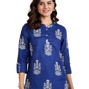 Amazon Brand - Myx Women's Printed Regular Cotton Short Kurti | Available in Plus Size
