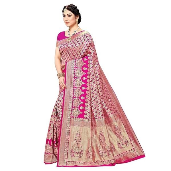 Yashika Women's Trendy Banarasi Kanjivaram Navy Color Art Silk Saree with Blouse Material - Image 3