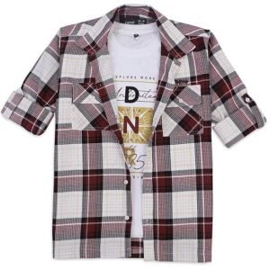 CAVIO Boys Cotton Full Sleeves Checks shackets Shirt and T-Shirt