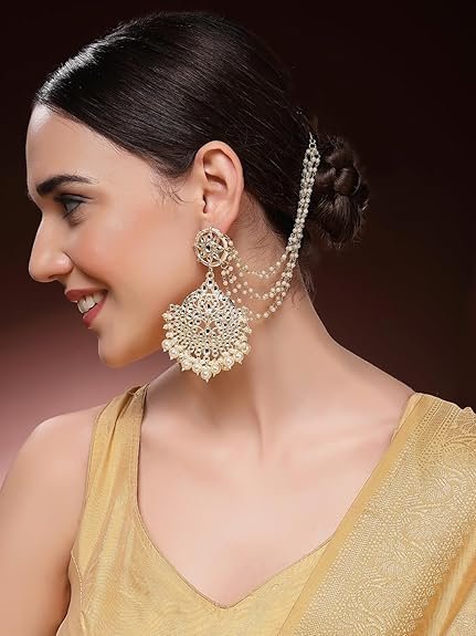 Shining Diva Fashion Earrings for Women Stylish Traditional Fancy Latest Chain Kundan Jhumki Set - Image 2