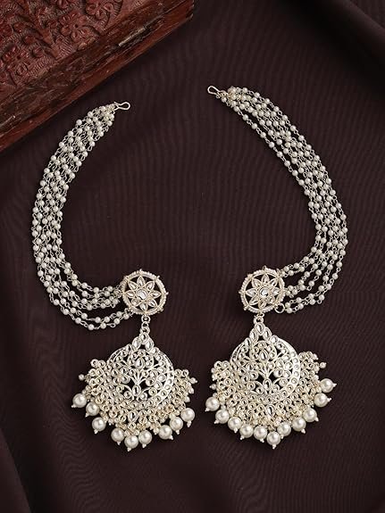 Shining Diva Fashion Earrings for Women Stylish Traditional Fancy Latest Chain Kundan Jhumki Set - Image 3