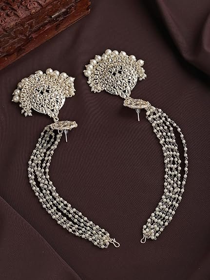 Shining Diva Fashion Earrings for Women Stylish Traditional Fancy Latest Chain Kundan Jhumki Set - Image 4