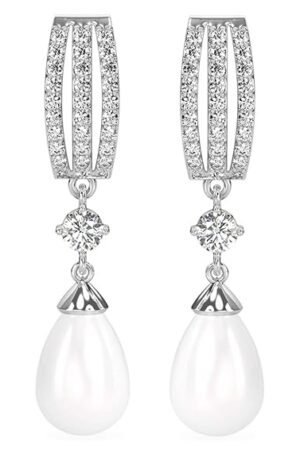 Clara 925 Sterling Silver Pearl Queen Pendant Earring Chain Jewellery Set | Rhodium Plated, Swiss Zirconia | Gift for Women & Girls