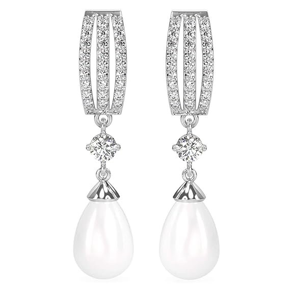 Clara 925 Sterling Silver Pearl Queen Pendant Earring Chain Jewellery Set | Rhodium Plated, Swiss Zirconia | Gift for Women & Girls - Image 2