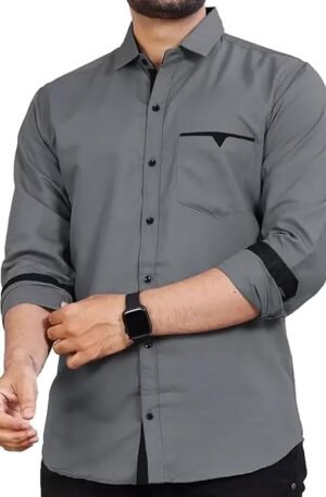 Men's Regular Fit Solid Soft Touch Cotton Casual Shirt with Spread Collar & Full Sleeves