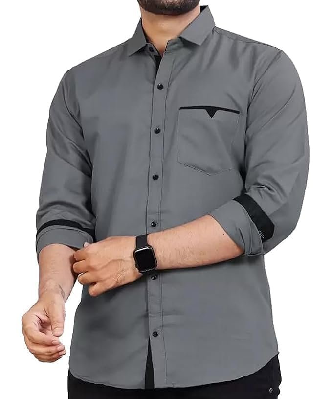 Men's Regular Fit Solid Soft Touch Cotton Casual Shirt with Spread Collar & Full Sleeves