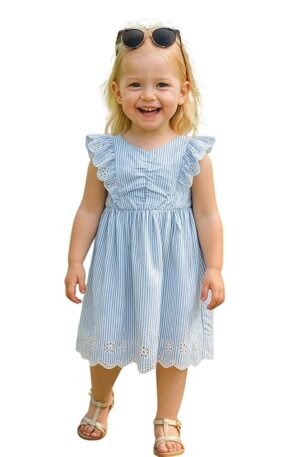 A.T.U.N. (ALL THINGS UBER NICE) Girls Stylish 100% Cotton Embroidered Dress | Stylish Frock with Sleeveless Ruffle Design