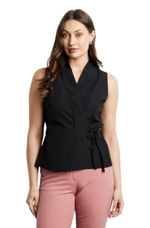 Symbol Premium Women's Solid Sleeveless Wrap Top (Regular Fit | Desk-to-Dinner) (Available in Plus Sizes)