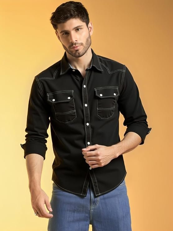 MAYKR Men Shirt| Mens Black Denim14 - Image 3