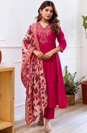 KLOSIA Women Embroidery Straight Kurta and Pant Set with Dupataa