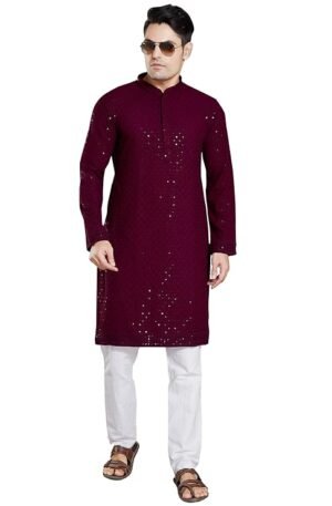 DIVISIVE Men's Sequince Embroidered Cotton Blend Only Slim Fit Kurta