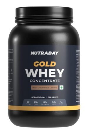 IG Nutrabay Gold Whey Protein Concentrate with Digestive Enzymes 25g Protein, 5.3g BCAA, 3.9g Glutamic Acid – Muscle Support & Recovery