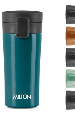 Milton Thermosteel Vacuum Insulated Stainless Steel Coffee Mug Travel with Strainer, ISI Certified, Hot & Cold, Anti Skid Bottom, Spill Proof and Rustproof, 300 ml, Teal Blue