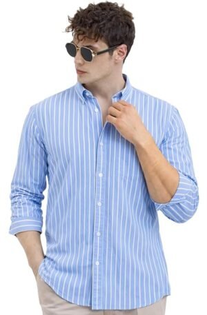 U TURN Men's Casual Printed Striped Stylish Latest Formal Shirt for Men