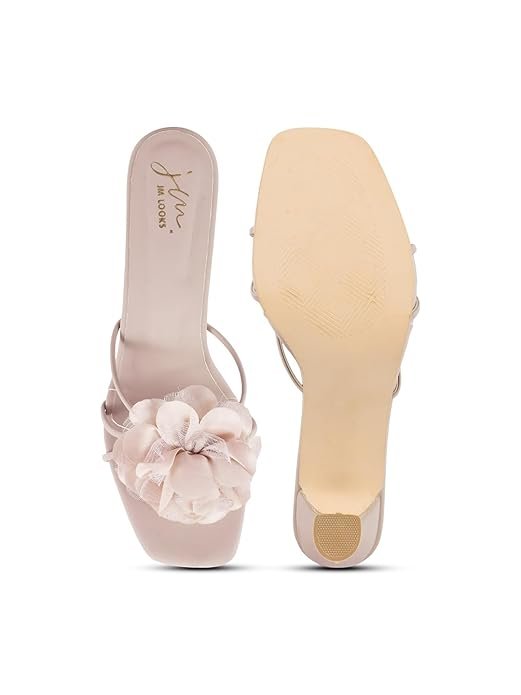 JM LOOKS Women’s Open-Toe flower design Spool Heels with Floral Accent | Elegant Sandals for Weddings and Parties - Image 2
