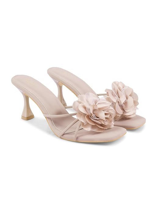 JM LOOKS Women’s Open-Toe flower design Spool Heels with Floral Accent | Elegant Sandals for Weddings and Parties - Image 4