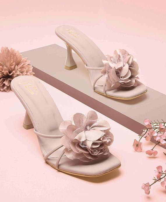 JM LOOKS Women’s Open-Toe flower design Spool Heels with Floral Accent | Elegant Sandals for Weddings and Parties - Image 3