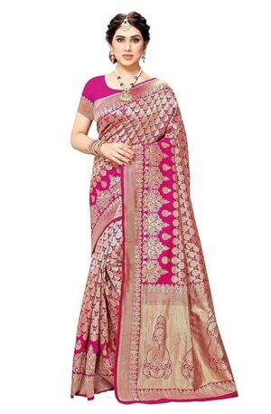 Yashika Women's Trendy Banarasi Kanjivaram Navy Color Art Silk Saree with Blouse Material