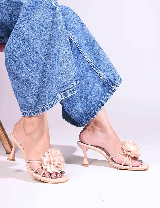 JM LOOKS Women’s Open-Toe flower design Spool Heels with Floral Accent | Elegant Sandals for Weddings and Parties - Image 5