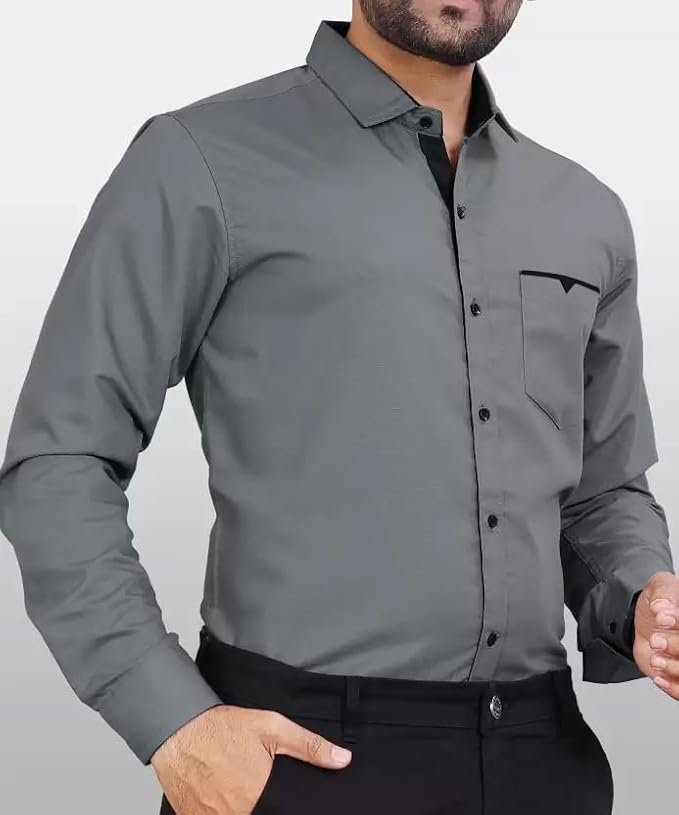 CB-COLEBROOK Men's Regular Fit Solid Soft Touch Cotton Casual Shirt with Pocket Design with Spread Collar & Full Sleeves (Available in Plus Size) - Image 4