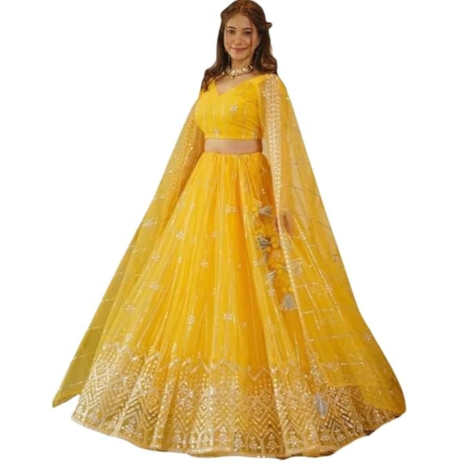 Women's Yellow Embroidered Lehenga Choli Set with Dupatta | Traditional Lehenga for Girls | Stylish Lehenga Choli for Haldi, Festive, Cultural & Ethnic Wear - Image 4