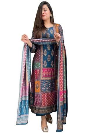 GoSriKi Women’s Viscose Rayon Straight Kurta Pant Dupatta Set | Stylish Kurti Set for Women | Cotton Kurta Set with Dupatta Ethnic Dress | Festive Kurta Set